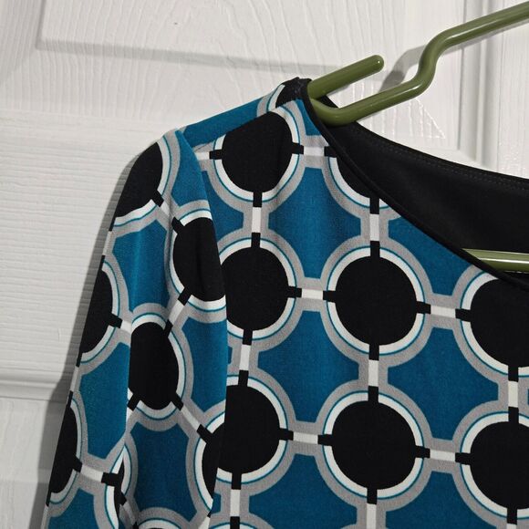 White House Black Market Women XS Black Blue Geometric Shift Dress - Picture 4 of 15